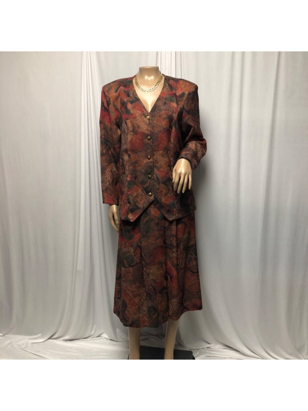 DK Gold 2-Piece Jacket Skirt Womens Size 10 Blazer Set Wool Blend Vintage USA
